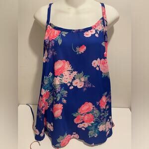 Torrid Brand Women's size 1 Bright Blue & Hot Pink Floral Tank Top Back Lace Up